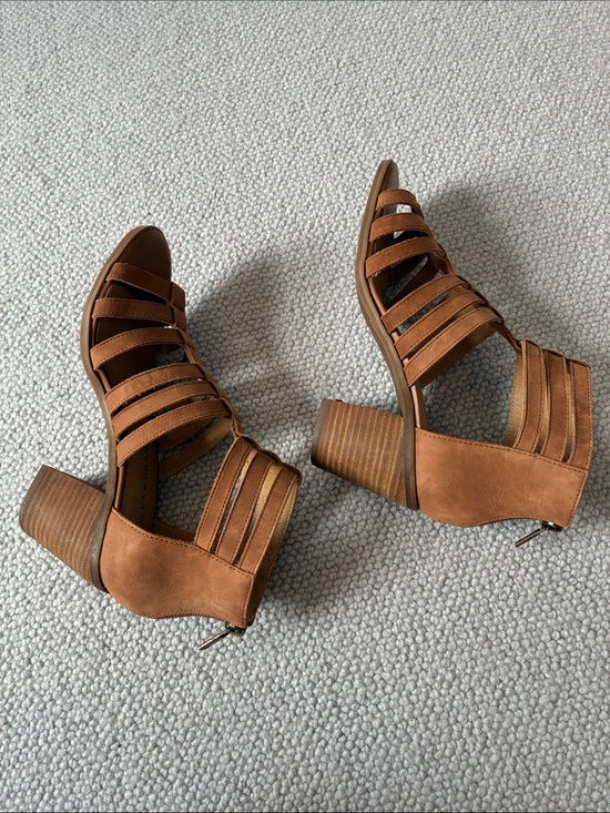 Lucky Brand Shoes - Lucky Brand Strappy Block Heel Caged Sandals, Saddle Brown, Size 7